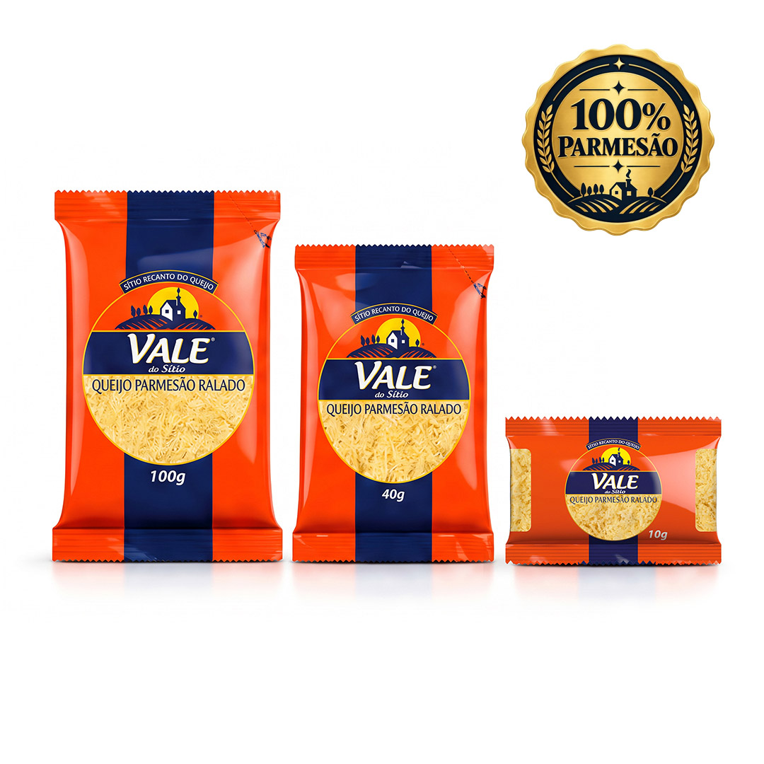 Queijo parmesão ralado Vale do Sítio 100 g, 40 g e 10 g